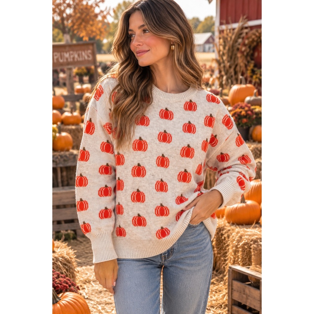 Vince Camuto Pumpkin Sweater Cream Orange Fall Halloween Knit Womens L